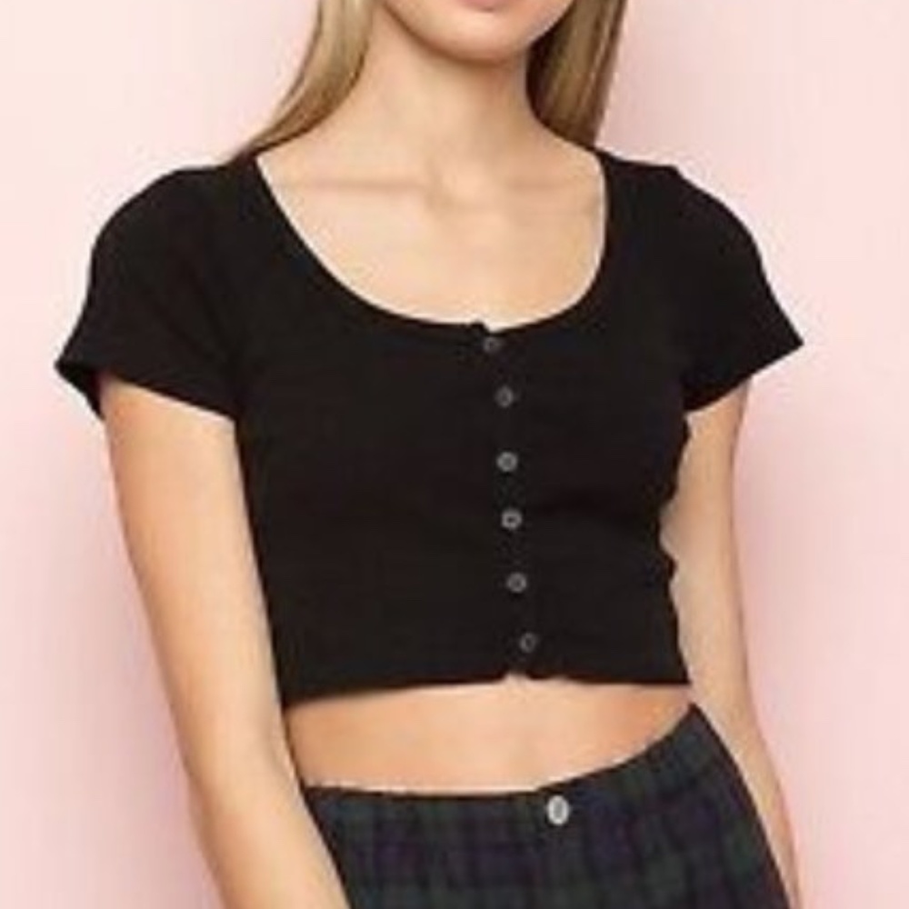 Brandy Melville Black Button T-Shirt
